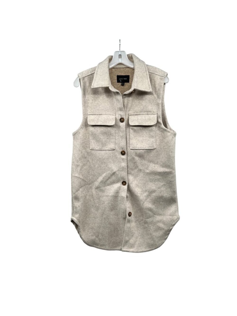 Lover Tree Womens Button Up Tunic Top Sleeveless Cream/Gray Heavyweight Small